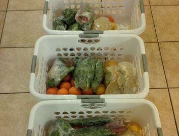 Various food in baskets